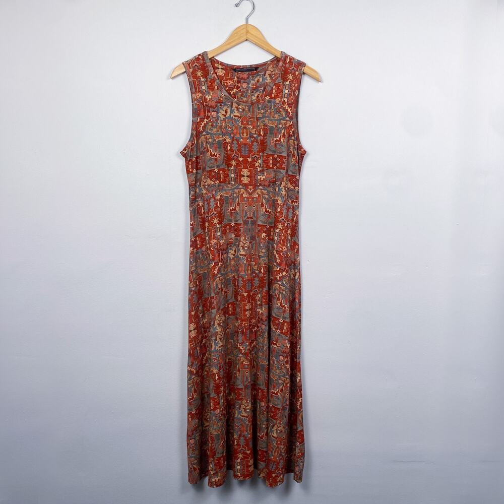 Peruvian Connection Aztec Print Jersey Knit Maxi Dress Medium
